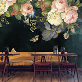 Peonies Oil Painting Black Mural Wallpaper | Mural Silk Cloth Waterproof Wallpaper