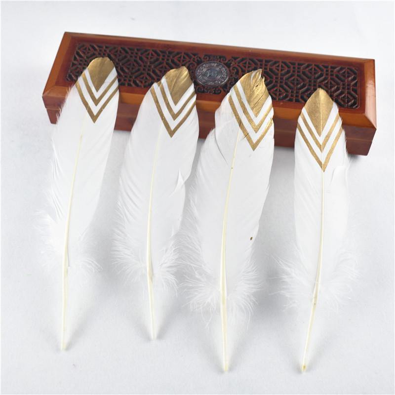 10Pcs/Lot Gold Dipped Goose Feathers | 15-20cm/6-8inches | DYI Crafts Decor - Woodland Gatherer