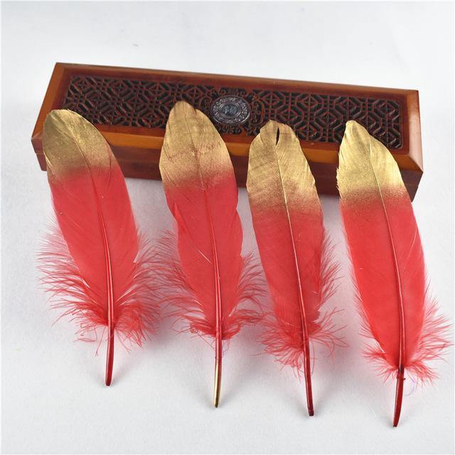 10Pcs/Lot Gold Dipped Goose Feathers | 15-20cm/6-8inches | DYI Crafts Decor - Woodland Gatherer