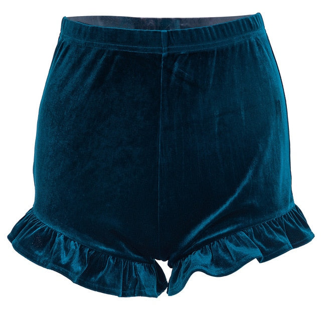 Velvet Short Shorts - Ruffle Trim Mini Shorts