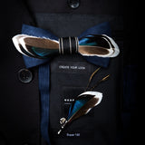 Natural Feather Handmade Bow Tie & Lapel Pin Gift Box Set For Men