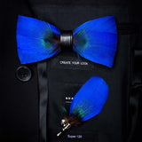 Natural Feather Handmade Bow Tie & Lapel Pin Gift Box Set For Men.