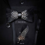 Natural Feather Handmade Bow Tie & Lapel Pin Gift Box Set For Men