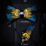 Natural Feather Handmade Bow Tie & Lapel Pin Gift Box Set For Men.