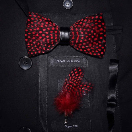 Natural Feather Handmade Bow Tie & Lapel Pin Gift Box Set For Men
