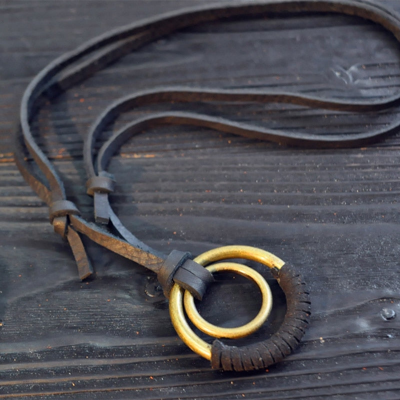 Genuine Leather Mens Adjustable Knot Rope Necklace