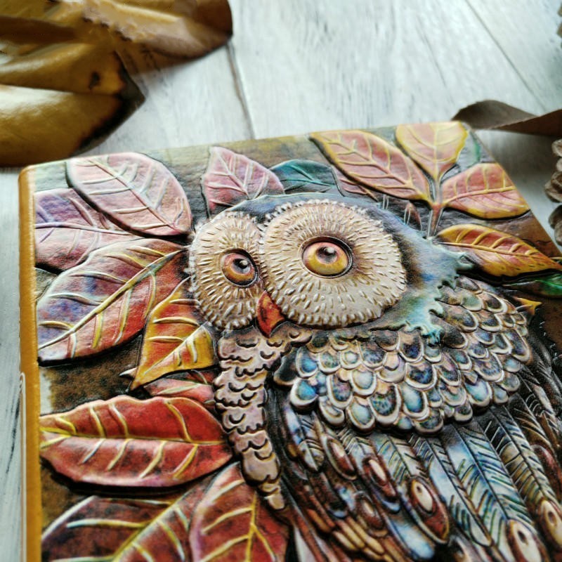 Handmade Embossed Faux Leather Owl Journal
