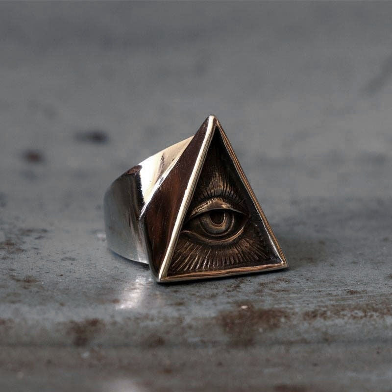 Freemason Illuminati Triangle Masonic Ring Silver Stainless Steel
