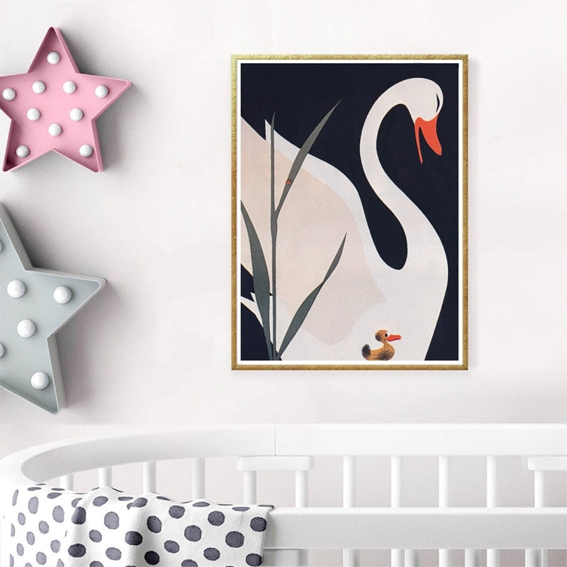 Woodland Animal Room Decor Canvas Wall Art Nordic Retro Vintage Swan | Woodland Gatherer | Australian Online Store | Gifts & Treasures | Special Occasions & Everyday Fun | Boho Life | Whimsical Treats | Jewellery | Fashion | Crafting DYI | Stationery | Boho Festival Fashion 