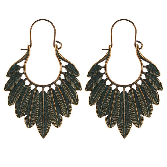 Bronze Green Leaf Earrings