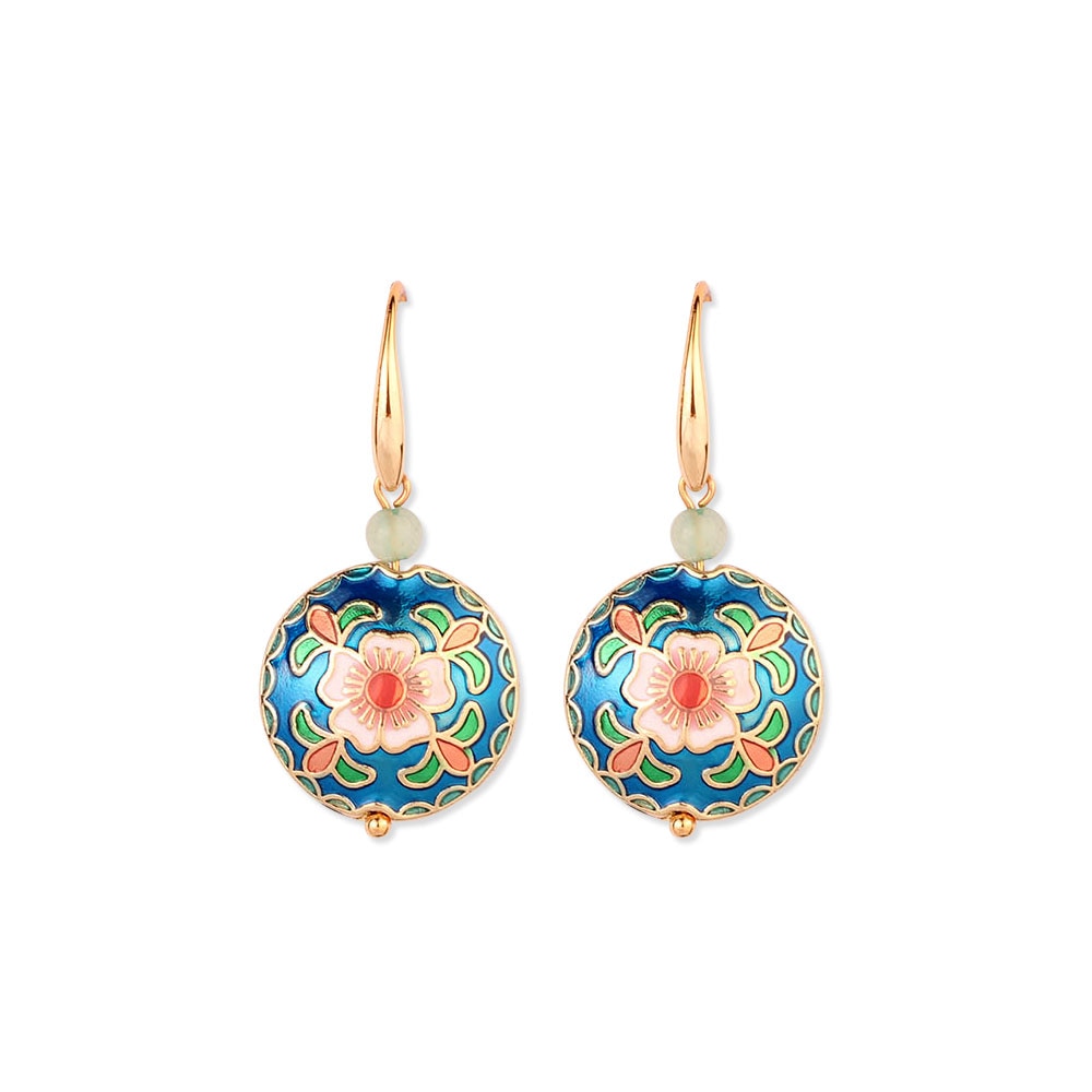Vintage Flower Cloisonné Enamel Earrings