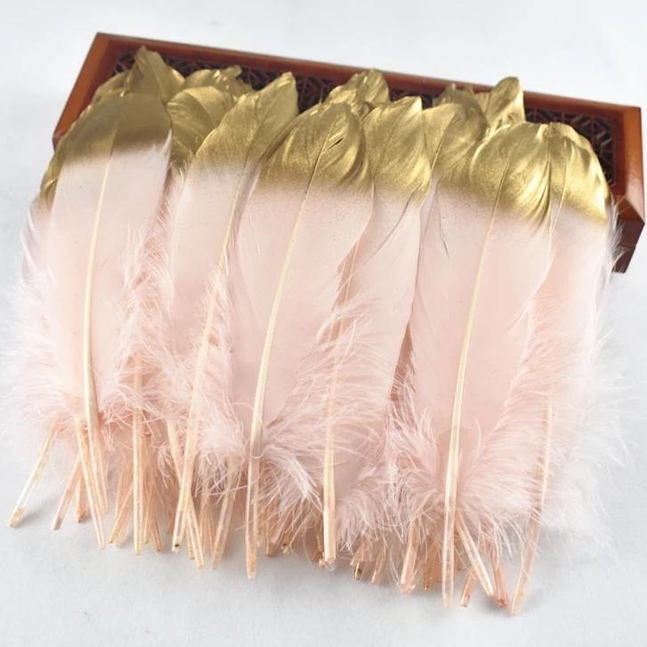 10Pcs/Lot Gold Dipped Goose Feathers | 15-20cm/6-8inches | DYI Crafts Decor - Woodland Gatherer