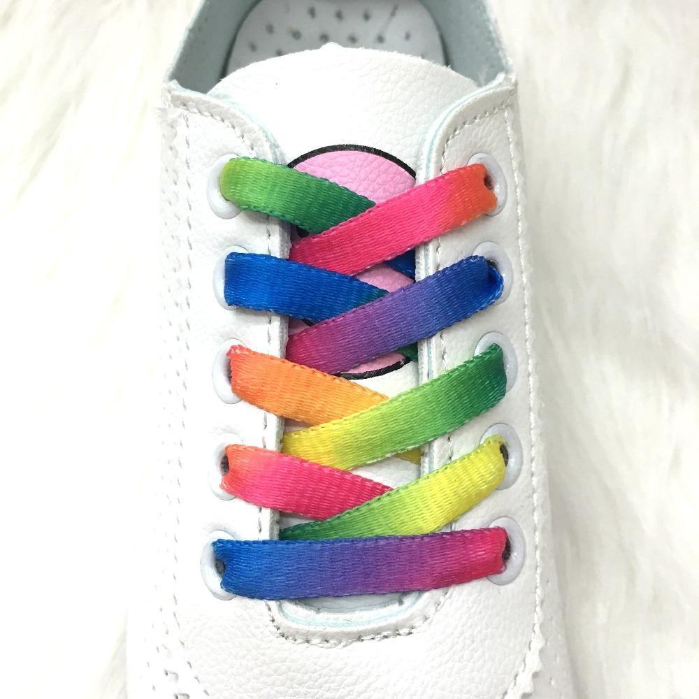 1 Pair Rainbow Gradient Flat Canvas Shoelaces  80CM/100CM/120CM - Woodland Gatherer