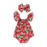Watermelon Rah Rah Baby Sunsuit with Matching Headband