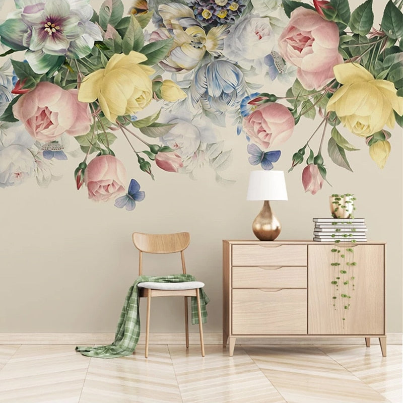 Hand Painted Rose Flower Wall Mural Wallpaper Home Renovations Online ...