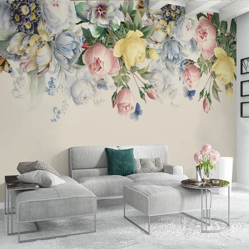 Hand Painted Rose Flower Wall Mural Wallpaper Home Renovations Online ...