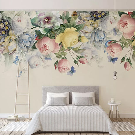 Hand Painted Rose Flower Wall Mural Wallpaper