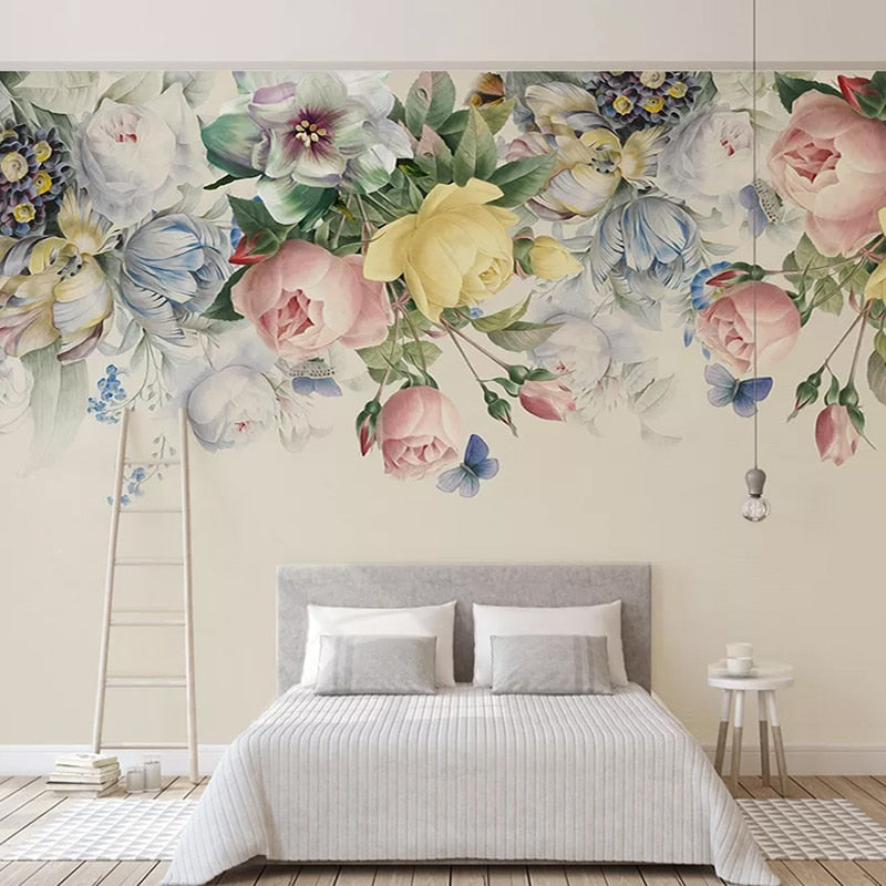 Hand Painted Rose Flower Wall Mural Wallpaper Home Renovations Online ...