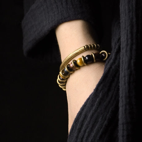 Tiger Eye Stone Bracelet Mixed Hammered Pure Copper Unisex Jewellery
