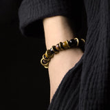 Tiger Eye Stone Bracelet Mixed Hammered Pure Copper Unisex Jewellery