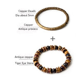 Tiger Eye Stone Bracelet Mixed Hammered Pure Copper Unisex Jewellery