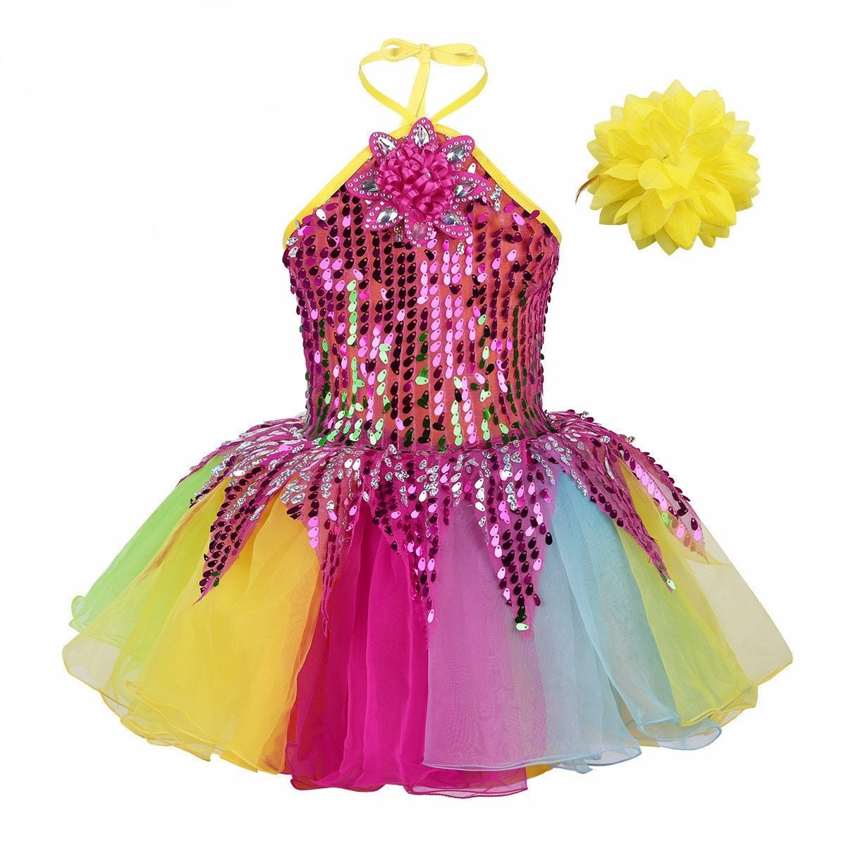 Rainbow Sequins Ballet Costumes Girls Tutu Dance Performance Dancewear